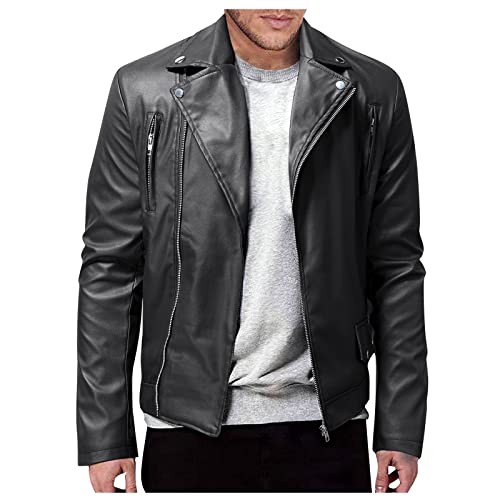 RTRDE Men's Leather Jacket Racer Faux Distressed Motorcycle Jacket, XXL-5XL