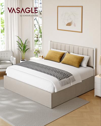 Image of VASAGLE Lift Up Storage Bed Frame, King Size, Upholstered Headboard