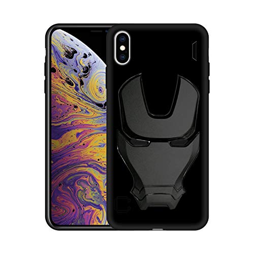 Image of COVERLY Official 3D Touch Feel Trending Avengers Logo Mask Soft Rugged Grip Silicone Iron Man Super Power Cartoon Movie Engraved Silicone Matte Back Cover for Apple iPhone Xs Max -HD Black
