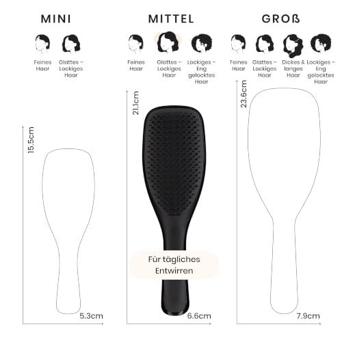 Tangle Teezer Ultimate Detangler Haarbürste – Für Nasses & Trockenes Haar – Entwirrungsbürste für Alle Haartypen – Zweistufige Borsten Reduzieren Haarbruch & Entfernen Knoten – Schwarz