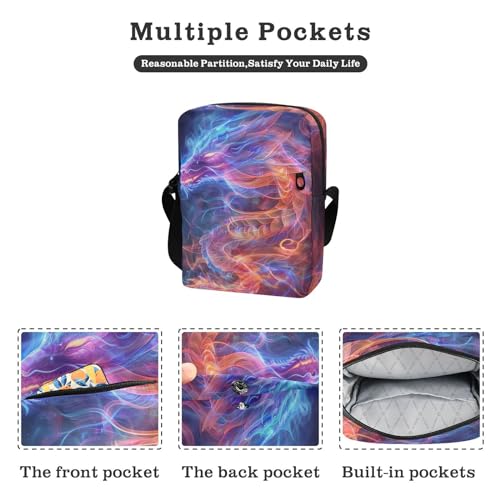 Crossbody Bag Neon Glowing Dragon Messenger Bag for Women Men Purse Shoulder Bag Satchel Bag with Adjustable Strap 214B59522