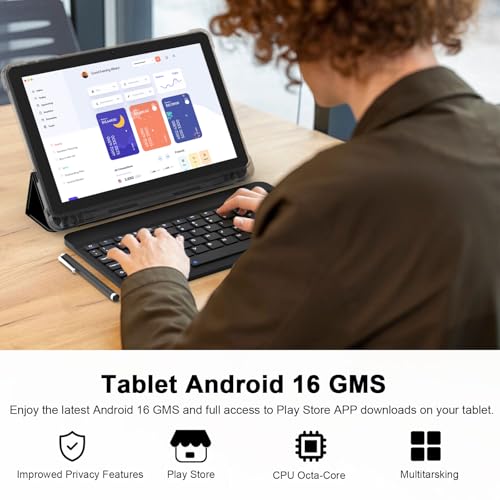 Image of CUPEISI Android 16 Tablet 10 Inch, 20GB RAM+128GB ROM /2TB Expandable, 2.0GHz Octa-core Processor, 1280*800 HD Screen, 5G WiFi6 BT 5.0, 2 in 1 Tablets with Keyboard Case Mouse Stylus, Widevine L1 Black