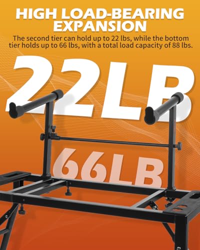 Image of STRICH Dual Piano Keyboard Stand with 2nd Tier - Adjustable and Portable 2 Tier Music Stand for Synths and Electric Digital Keyboards - Fits 54 61 88 Key Pianos