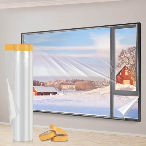 Yotache Isolierfolie Fenster 2.4m x 10m, Transparente Isolierfolie zur Wärmedämmung an Fenstern
