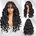 Beauty Forever Black Fluffy Natural Loose Wave Curtain Bangs Wig Glueless Wigs Human Hair Pre Plucked Pre Cut 7x5 Bye Bye Knots Lace Closure Ready to Wear Wig for Women 180% Density 22 Inch
