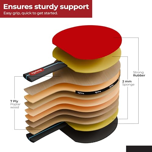 Image of Lifelong Table Tennis Racquet Set with Carry Bag | 7-Ply Wood Paddle Set, 2 Bats & 2 Balls | Premium Rubber Surface, 13mm Thickness | Indoor & Outdoor Sports Equipment
