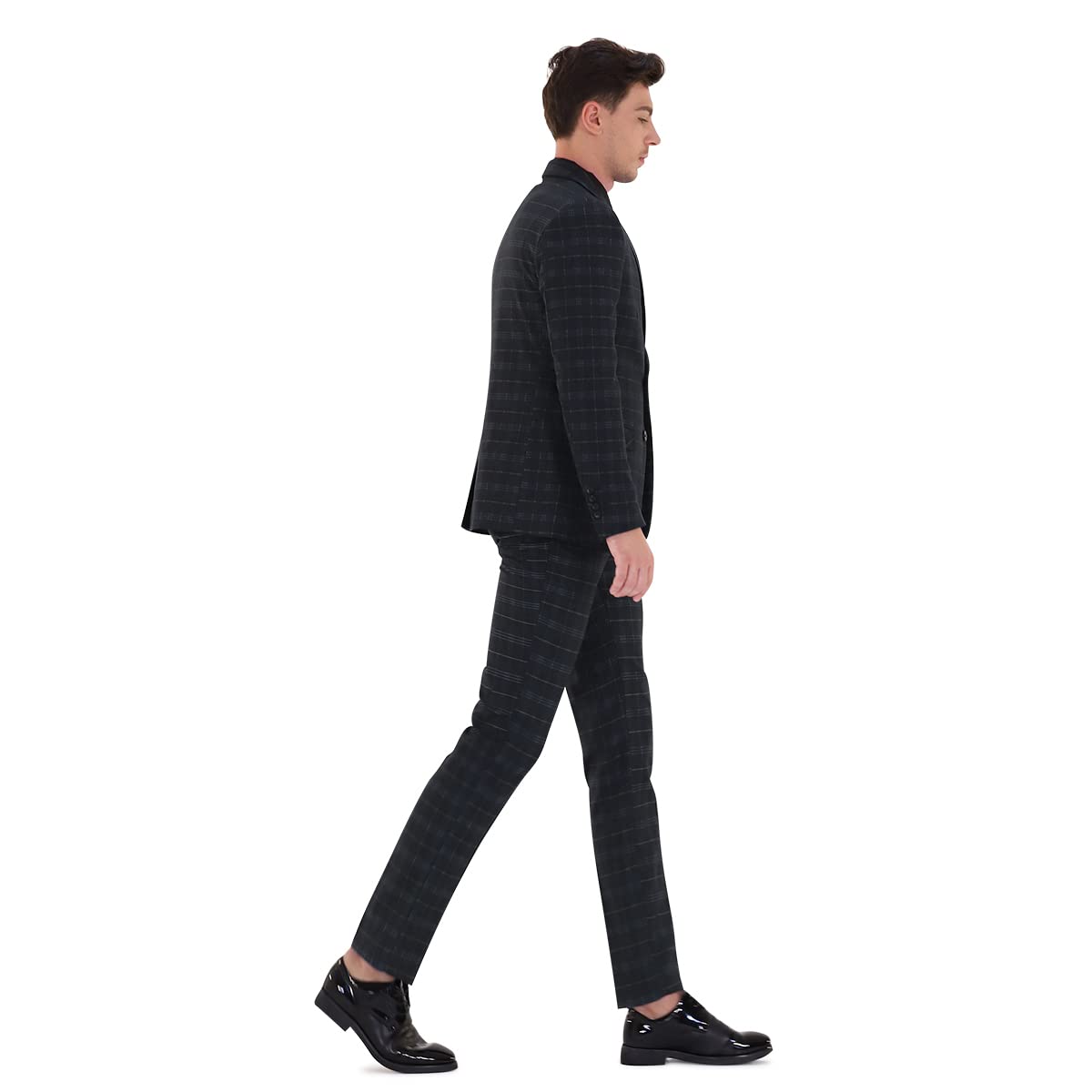 Allthemen Costume Homme 3 Pièces Tuxedo Slim Fit à Carreaux Deux Boutons d'affaire Mariage Trois Pièces Veste+Gilet+Pantalon Homme