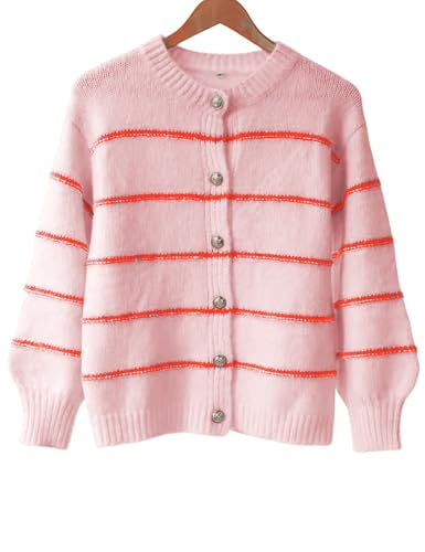 Image of QIBABU Womens Striped Cardigan Sweaters Casual Open Front Long Sleeve Button Down Knit Outwear