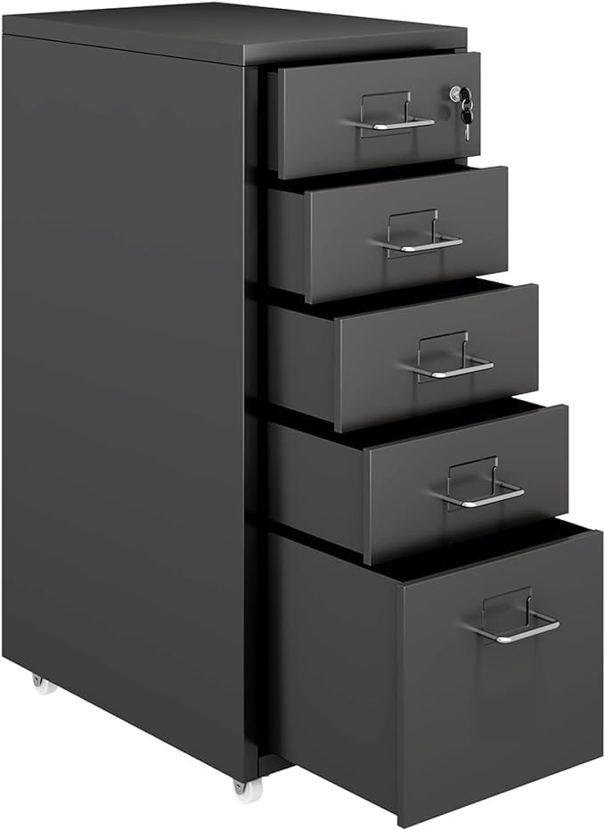 BEESTMUEBLE Gabinete de almacenamiento móvil con 5 cajones, gabinete de almacenamiento de metal grueso con ruedas y cerradura, gabinete de