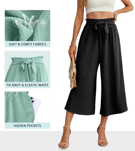 IWOLLENCE Women Flowy Loose Wide Leg Pant Summer Beach Casual Trousers high Waist Adjustable Knot Business Work Casual Pants2