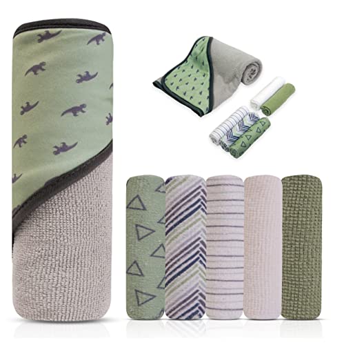 Image of MODERN BABY Hooded Baby Bath Towel Set with 5 Washcloths