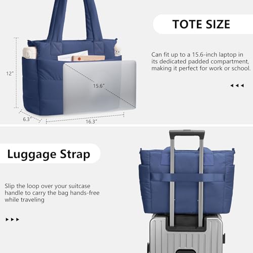Image of Puffer Tote Bag for Women Quilted Nurse Bag Lightweight Work Bag for Teacher Travel Handbag with Multiple Pockets