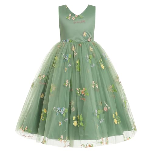 Girls Floral Embroidery Dress, Children Vintage Fairy Summer Princess Tulle