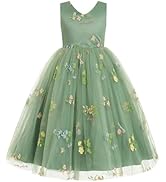 IDOPIP Embroidery Flower Girl Lace Dress for Kids Wedding Pageant Party First Communion Dresses P...