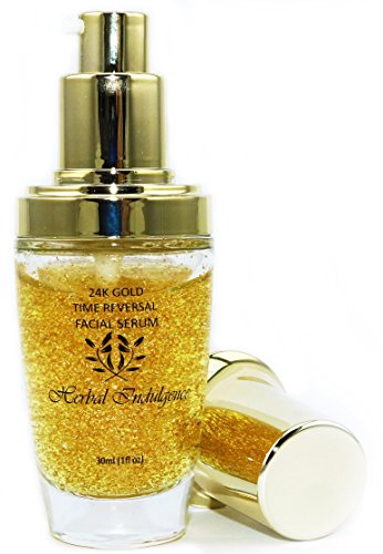Herbal Indulgence Organic 24k Gold Time Reversal Anti Aging Anti Wrinkle Facial Serum Sensitive Skin Care Diminishes Crow’s Feet and Signs of Aging(1 Oz)