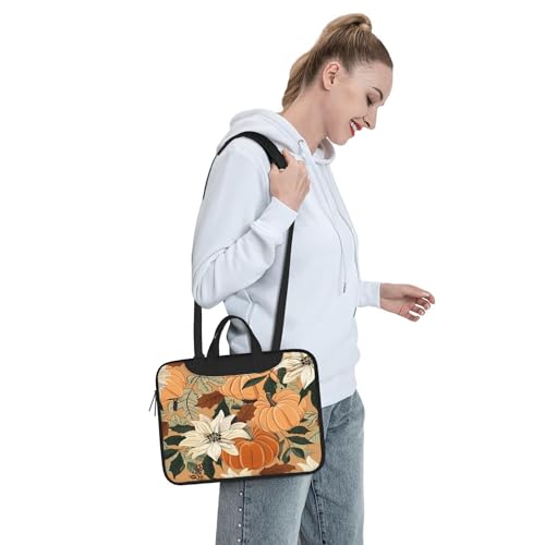 Vintage Pumpkin Laptop Bag, Retro Flower Leaves Laptop Case Sleeve Women Men Messenger Tablet Computer Briefcases 7
