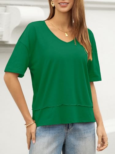 Image of UNCLECAT Womens V Neck T Shirts Summer Trendy Loose Fit Casual Tops Tees