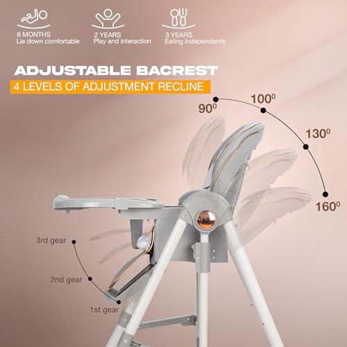 Image of Baybee Nivio 3-in-1 Convertible High Chair for Kids Adjustable Baby Feeding Chair with Swing, Recline, Detachable Tray, 5-Point Harness, Foldable Design, Multi-Height & Footrest Settings 6 Months to 5 Years Kids (Grey)