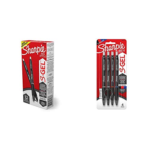Sharpie S-Gel, Gel Pens, Bold Point (1.0mm), Black Ink Gel Pen, 12 Count & S-Gel, Gel Pens, Medium Point (0.7mm), Assorted Colors, 4 Count