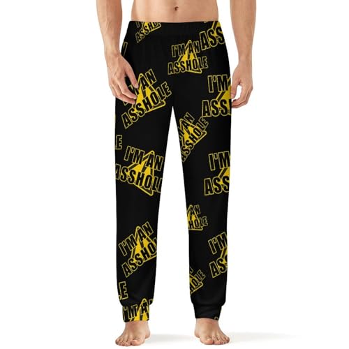 Warning I'M An Asshole Pajama Pants Men Pjs Elastic Waistband Sleep Lounge Pants Lightweight Loungewear
