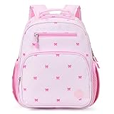 mibasies Girls Backpack 5-8: Lightweight Kids Backpacks for Girls - Girl Bookbag for Elementary School - Diamond-shaped Bow Pink