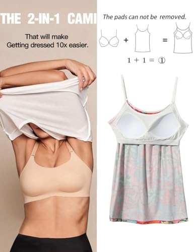 Image of Camisoles for Women with Built in Bra Adjustable Strap Tank Tops Cami Sleeveless Summer Tops for Workout Sleeping Traveling