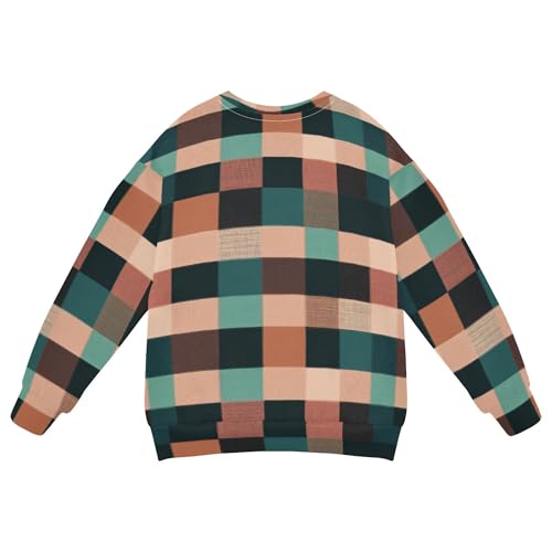 JUNZAN Buffalo Plaid Check Teal Rose Gold Little Boys Sweatshirt Hoodie Fleece Hoodie for Boys Party 4T2