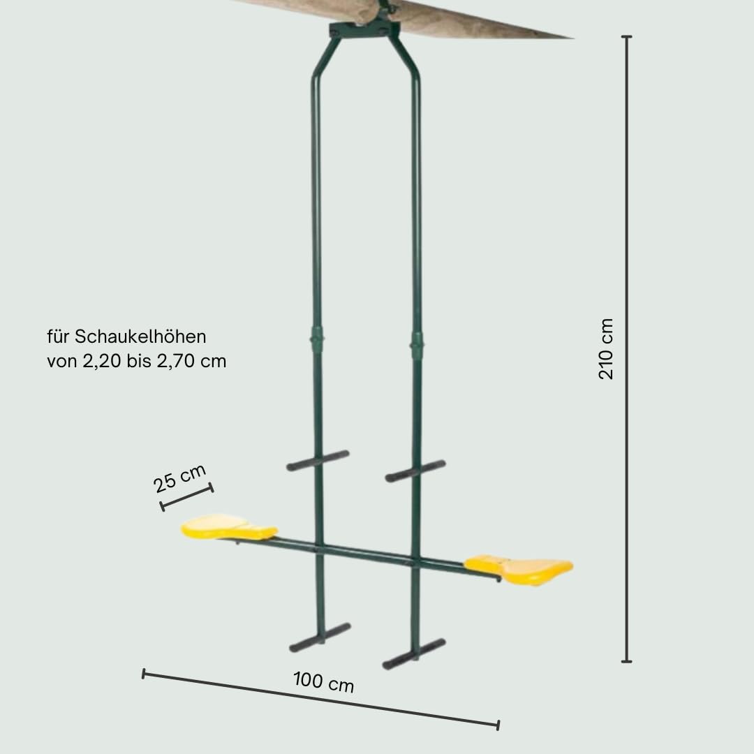 h2i Podwójna huśtawka z metalu | huśtawka ogrodowa z dwoma huśtawkami | huśtawka dziecięca do ogrodu | odporna na warunki atmosferyczne huśtawka ogrodowa dla dzieci | zielono-żółta