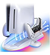 HEATFUN PS5 Slim Cooling Stand, PS5 Slim Controller Charger with 9 RGB Lights, Adjustable Cooling...