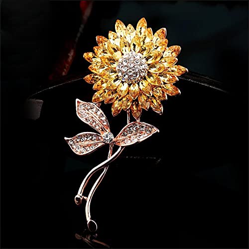 Damen-Brosche, Kristall-Sonnenblumen-Brosche, Roségoldfarben, Damen-Broschen, Anstecknadeln für Mantel, Anzug, Kleid, Accessoires, Exquisite Broschen (hellgelbes Gold C