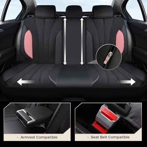 Image of Coverado Seat Covers 5 Seats, Luxury Car Seat Covers Full Set, Automotive Car Protectors, Pink Driver Seat Covers, Car Accessories Universal Fit for SUVs, Trucks, Sedans