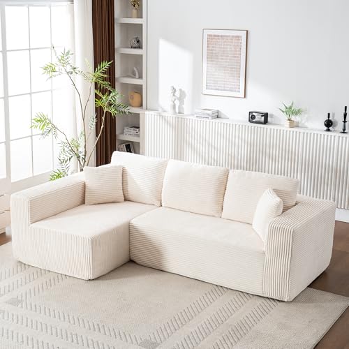 Yihomfy 258cm Canapé d'angle Convertible, canape modulable, canapé Nuage en Forme de L, canapé Moderne avec méridienne, canapé d'angle en Velours côtelé, canapé...