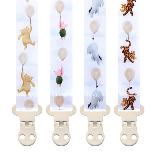 Image of Stadela Baby Pacifier Clip Holder - Girl or Boy Unisex Neutral 4 Pack Gift Set – Vintage Classic Winnie Teddy Bear and Friends