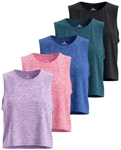 Image of 5-Pack: Women's Dry Fit Crop Summer Tank Top - Gym Yoga Workout Sports Tee Tank Tops for Women (Available in Plus Size)