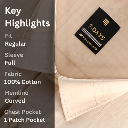Image of 7-DAYS Men's Premium Formal Shirts - Regular Fit, Full Sleeve, 100% Pure Cotton, Self-Design, with Pocket - Stylish Office Shirts for Men