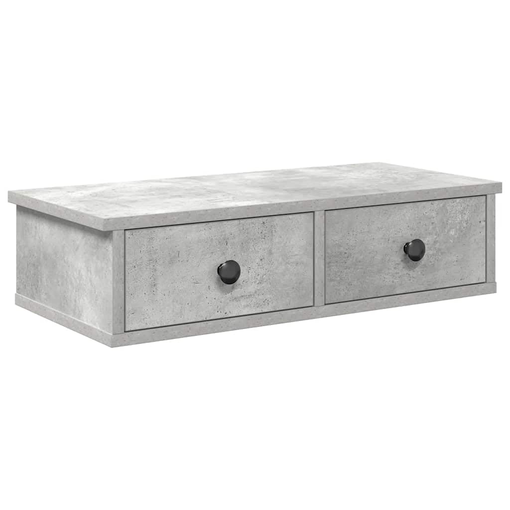 vidaXL Wall Shelf with Drawers Concrete Grey 60x28x15 cm Engineered Wood, wall shelf with cabinet, wall mounted storage cabinet, wall storage unit