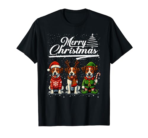 Merry Christmas Jack Russell Terrier Reindeer Elf Santa T�V���c