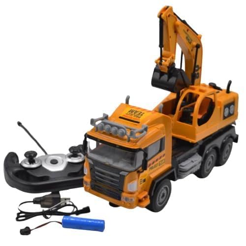 Pihura RC Truck Construction Stalling RC Excavator Wireless Remote Control Engineering Vehicle Machine RC Tank Construction Toy with Red Light for Kids and Children 1