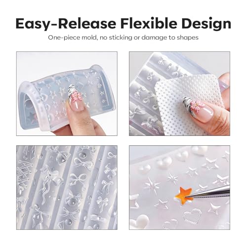 Image of modelones 3D Silicone Nail Art Molds, 3D Multiple Flower & Lace Bow Designs with Carving Pen, Easy DIY Nail Mold for Gel & Acrylic, Reusable Nail Art Tools for Beginners & Professionals