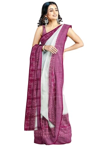 Image of eC ESHA'S COLLECTION Women's Cotton Blend Begumpuri Handloom Saree With Unstitched Running Blouse Piece