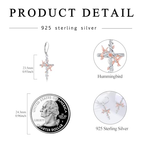Hummingbird Dangle Earrings 925 Sterling Silver Cross Heart Flower Earrings Hummingbird Leverback Earrings Sunflower Bird Earrings Animal Earrings Mother and Daughter Earrings Hummingbird Jewelry Gift Birthday2