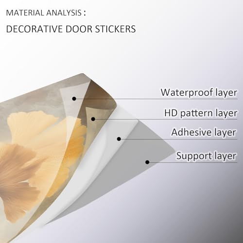 Stickers porte 3D ginkgo orange auto-adhesif de decoration