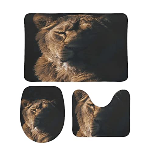 Badezimmer Badematte 3 Teilig Set,3D Tierlöwe 86 Saugfähige Teppich,WC-Deckelbezug,U-Förmige Matte 3-Teiliges Badezimmer… – Bild 3
