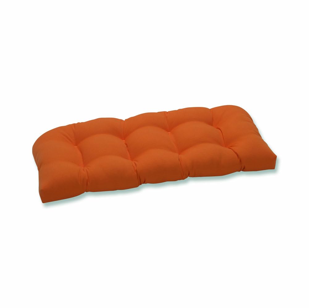pillow perfect pompeii solid indoor/outdoor wicker patio sofa/swing cushion tufted, weather and fade resistant, 19" x 44", orange