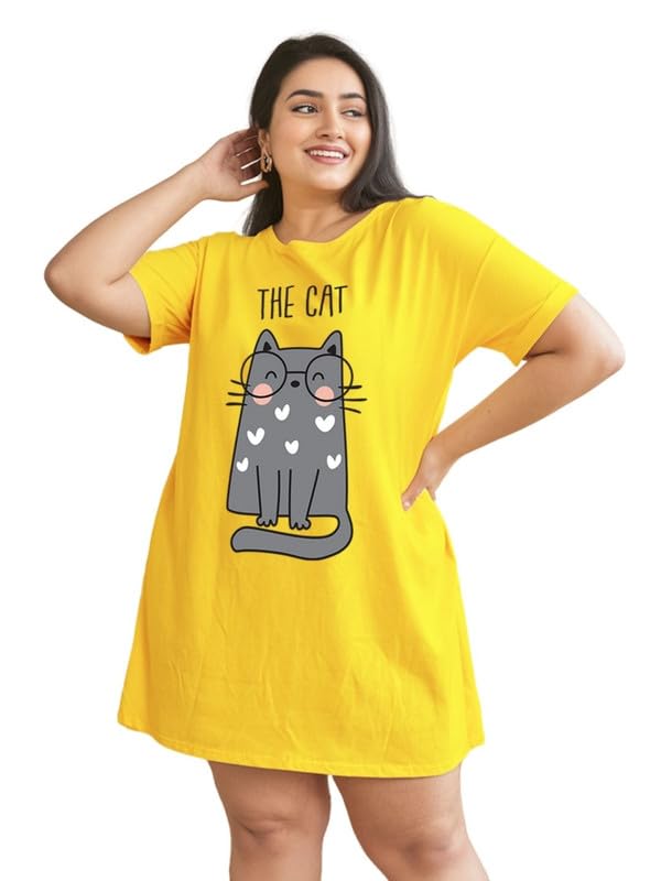 Women’s Cotton Short Nighty | Printed Knee Length Night Gown | Short Sleeve Nighty | Long T-Shirt | Regular Fit Nightdress | Relaxed Fit Cotton Nightwear
