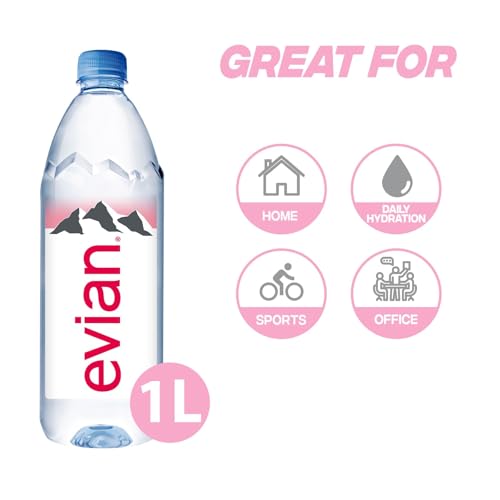 Image of Evian Natural Spring Water, Naturally Filtered Spring Water in Large Bottles, 1 Litre x 12 Bottles