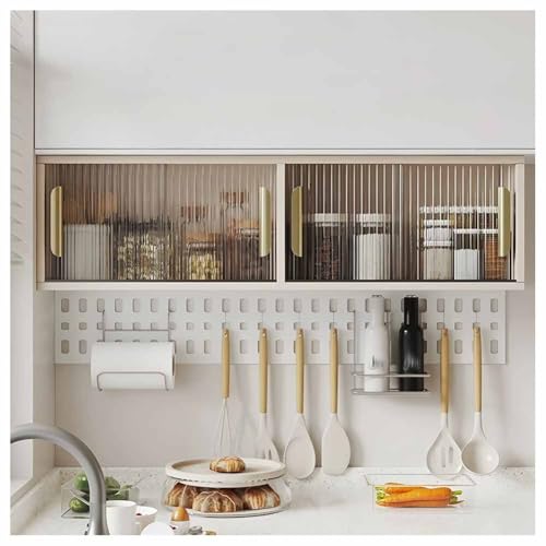 LXHELIVERY Vitrina De Cristal para Cocina De Pared - Almacenamiento para Despensa con Puertas De Cristal Y Estante Ajustable Ideal para Baño Y Cocina(Caqui,60X33X22 CM)