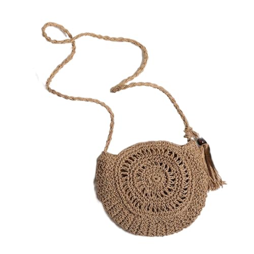 Small Straw Crossbody Bag,Handwoven Straw Shoulder Bag,Straw Crossbody Purse Woven Shoulder Bag with Tassels,Summer Bag for Women Beach