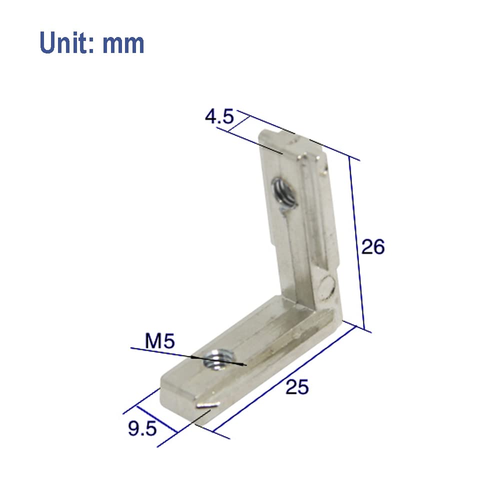 Yeebyee Inside Corner Bracket L-Shape 90 Degree Joint Brackets with M5 Screws for 6mm Slot 2020 Series Aluminum Extrusion Profile,20pcs/Pack (Silver-2020Series) - Image 2
