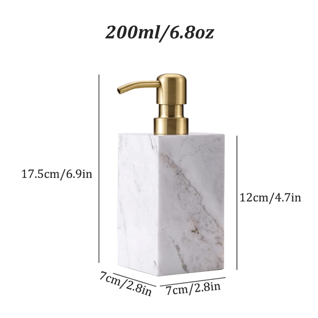 NZPOST Distributore di Sapone Ricaricabile Distributori di lozione per Il Bagno Distributore di Sapone in Marmo Quadrato con Pompa Distributore di Sapone a Pompa a Pressione Manuale da 6,8 Once (Oro)